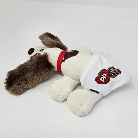 Pound Puppy White Plush Stuffed Dog Floppy Ears White Brown Spots Collar 8” - Picture 4 of 5